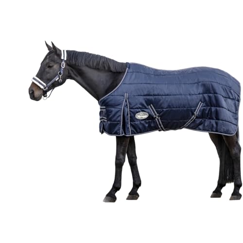 Marengos - Pferde Stalldecke 420D Comfort | atmungsaktiv & mit Thermofüllung | leichte Decke für Pferde mit Kreuzgurten | Größe 135 cm & in Marine | Pferdedecke mit 200g Füllung von Marengos