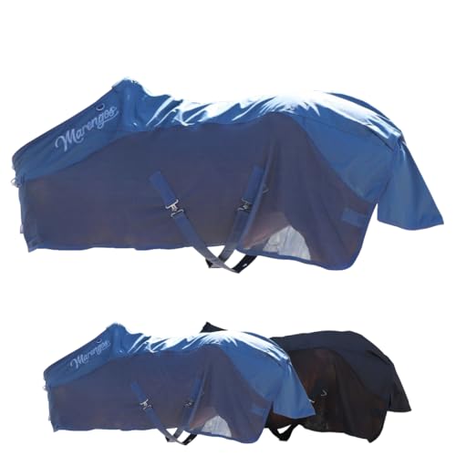 Marengos - Regen- & Fliegendecke Comfort – Pferdedecke mit Mesh, Kreuzgurten, Triplex-Verschluss & Ringe für Halsteil – reißfeste Regendecke – Outdoordecke f. Pferde – Kreideblau – 165cm von Marengos
