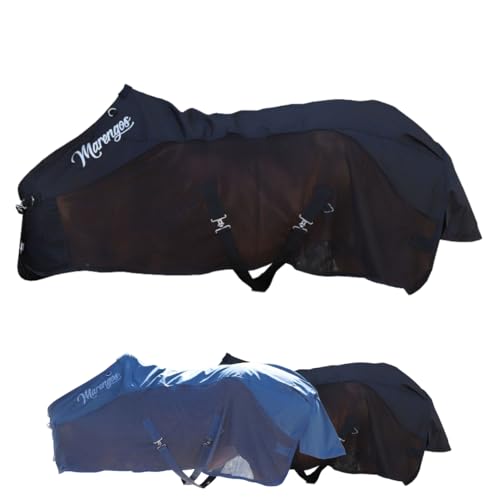 Marengos - Regen- & Fliegendecke Comfort – Pferdedecke mit Mesh, Kreuzgurten, Triplex-Verschluss & Ringe für Halsteil – reißfeste Regendecke – Outdoordecke für Pferde – Schwarz – 135cm von Marengos