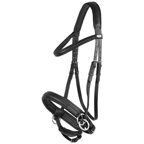 Marengos - Trensenzaum Soft gebisslos Comfort | Trense aus Leder & mit anatomisch geformtem Genickstück | Zaumzeug mit Zügel & Edelstahlbeschlägen | Größe Vollblut | Pferde Zubehör in schwarz von Marengos
