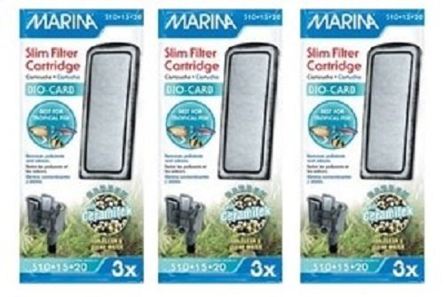 Marina Bio-Carb Slim Filter Filterpatrone, 1 x 3 Stück, Kohlenstoff mit Ceramitek-Pad für S10, S15, und S20 Tropische Aquarien-Filter von Marina