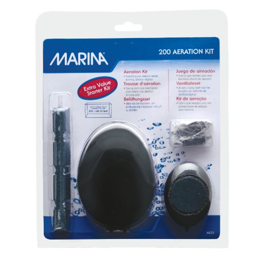 Marina Durchlüfter-Set für Aquarien bis 225l, mit Marina 200 Dürchlüfterpumpe, 2 Auströmersteinen, einem 6m Luftschlauch und 2 Sichheitsventilen von Marina