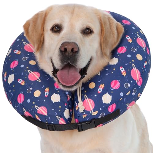 Aufblasbares Hundehalsband, wasserdicht, weich, Donut-Kegel für große, mittelgroße und kleine Hunde und Katzen, Genesungs-Alternativen nach Operationen (Planet, groß) von Mariyago