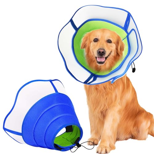 Halskrausen für Hunde - Weiche und Atmungsaktive Hundehalskrause, Verstellbarer Leckschutz für Hunde & Katzen, Ideal zur Genesung nachVerletzung, Pflegekragen,Anti-Lecken Schutz (Blaugrün, M) von Marjoramy