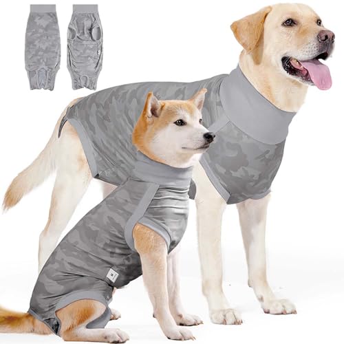 Hundebody Nach Op – Op Body Hund für Kastration Hündin & Rüde – Medizinischer Wundschutzanzug für Hunde Klettverschluss –Alternative zu Kegel/Halskrause – Operationsbody Nach OP für Hunde (Grau, M) von Marjoramy