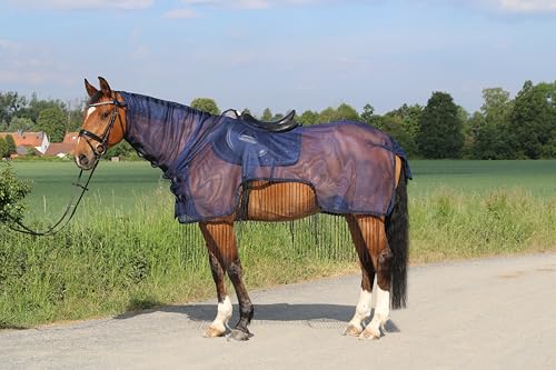Euroriding Fliegenausreitdecke mit Halsteil Navy Ausreitdecke mit Fransen XXL (165 cm) von Euroriding