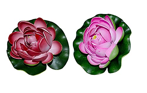 Markenlos 2 Stück Aquarium Seerose künstliche Pflanzen Deko Kunstblumen Teichrosen von Markenlos