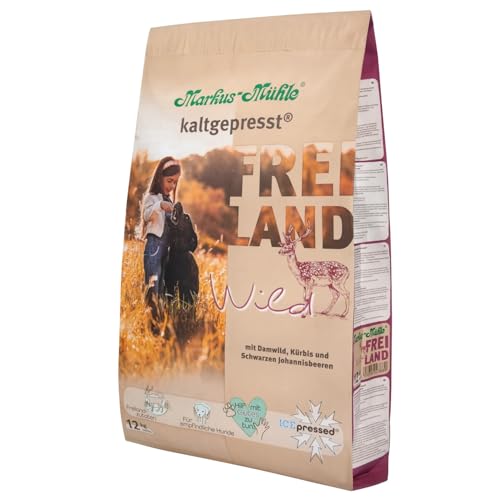 Markus-Mühle Freiland - FREILANDzutaten - Für empfindliche Hunde - 100% kaltgepresst - Premium Hundetrockenfutter (12kg, Wild) von Markus Mühle
