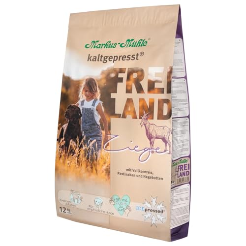 Markus-Mühle Freiland - FREILANDzutaten - Für empfindliche Hunde - 100% kaltgepresst - Premium Hundetrockenfutter (12kg, Ziege) von Markus Mühle