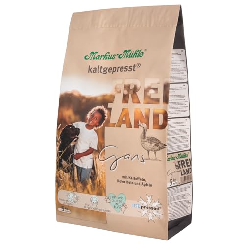 Markus-Mühle Freiland - FREILANDzutaten - Für empfindliche Hunde - 100% kaltgepresst - Premium Hundetrockenfutter (5kg, Gans) von Markus Mühle