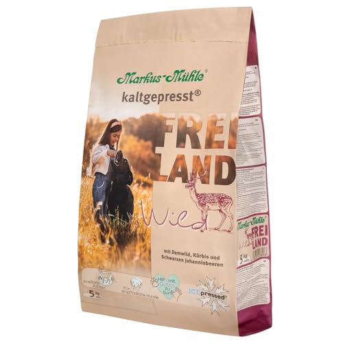 Markus-Mühle Freiland - FREILANDzutaten - Für empfindliche Hunde - 100% kaltgepresst - Premium Hundetrockenfutter (5kg, Wild) von Markus Mühle