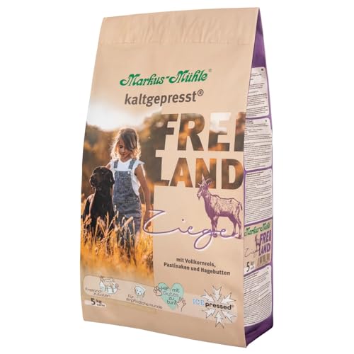 Markus-Mühle Freiland - FREILANDzutaten - Für empfindliche Hunde - 100% kaltgepresst - Premium Hundetrockenfutter (5kg, Ziege) von Markus Mühle