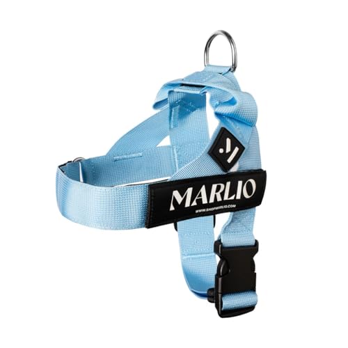 Marlio Verstellbares Hundegeschirr – stoppt das Ziehen, sorgt für Komfort und Stil mit leicht anzuziehen, anpassbaren Drucken und passender Leine, Größe L, Himmelblau von Marlio