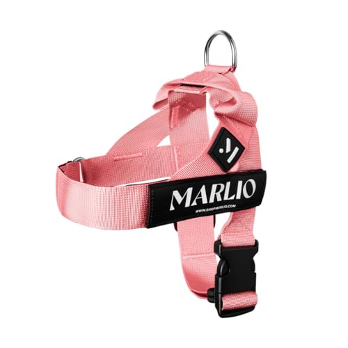 Marlio Verstellbares Hundegeschirr – stoppt das Ziehen, sorgt für Komfort und Stil mit leicht anzuziehen, anpassbaren Drucken und passender Leine, Größe L, Rosa von Marlio