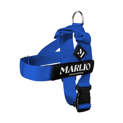Marlio Verstellbares Hundegeschirr – stoppt das Ziehen, sorgt für Komfort und Stil mit leicht anzuziehen, anpassbaren Drucken und passender Leine, Größe L, massives Königsblau von Marlio