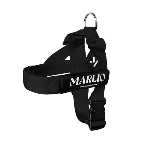 Marlio Verstellbares Hundegeschirr – stoppt das Ziehen, sorgt für Komfort und Stil mit leicht anzuziehen, anpassbaren Drucken und passender Leine, Größe M, Schwarz von Marlio