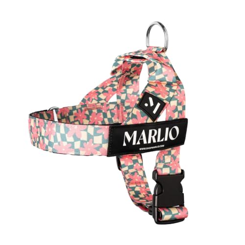 Marlio Verstellbares Hundegeschirr – stoppt das Ziehen, sorgt für Komfort und Stil mit leicht anzuziehen, anpassbaren Drucken und passender Leine, Größe S, rosa Blumenmuster von Marlio