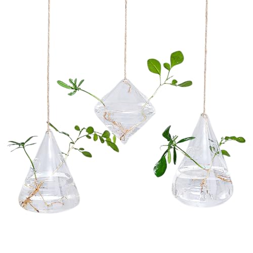Marooma 3 Stück Hängende Hydrokulturvasen, Pflanzenvermehrungsstationen, Hydrokultur-Wandvasen, 8,5 cm Große Geometrische Pflanzenglas-Terrariumvasen mit Schnüren für die Heim- Marooma 3 Stück Hängende Hydrokulturvasen, Pflanzenvermehrungsstationen, Hydrokultur-Wandvasen, 8,5 cm Große Geometrische Pflanzenglas-Terrariumvasen mit Schnüren für die Heim- von Marooma