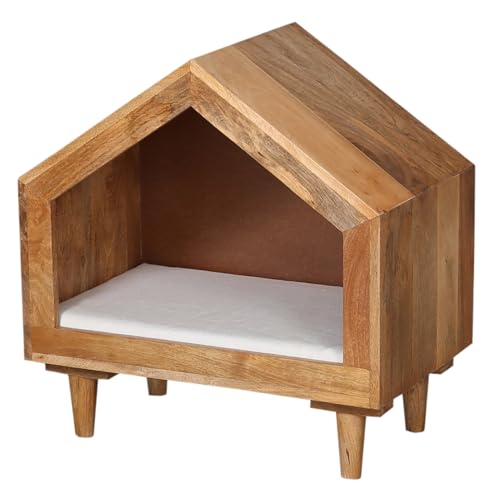 Marrakesch Hundehütte Katzenhaus aus Massivholz 58cm | Hundehaus Katzenmöbel Adiara inklusive Hundebett Katzenbett | Hundezelt aus Holz Indoor & Outdoor für Katzen kleine und mittelgroße Hunde von Marrakesch Orient & Mediterran Interior