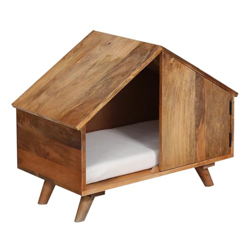 Marrakesch Hundehütte Katzenhaus aus Massivholz 69cm | Hundehaus Katzenmöbel Adiam inklusive Hundebett Katzenbett | Hundezelt aus Holz Indoor & Outdoor für Katzen kleine und mittelgroße Hunde von Marrakesch Orient & Mediterran Interior