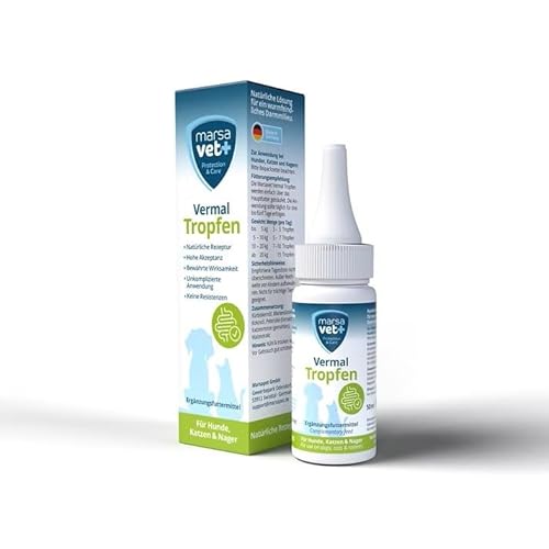 Marsavet+ Vermal Tropfen 50 ml - die natürliche Lösung, Wurmkur sekundierend für Hunde, Katzen, Nagetiere und Vögel, Wurmmittel sekundierend für alle Altersgruppen und Rassen von Marsavet+