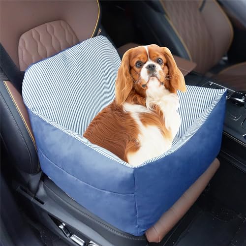 Hunde-Autositz Sicherheit, Haustier-Booter-Sitz blau gestreift, wasserdichte Welpen-Tragetasche, weich und bequem für kleine und mittelgroße Haustiere, mit Taschen auf beiden Seiten, verstellbarer von Marscharm