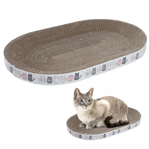 Kratzbrett für Katzen, oval, wasserabweisend, langlebig, hochdichter Katzenkratzkarton, bietet festen und gemütlichen Ruheplatz für mittelgroße bis große Rassen von Marsrut