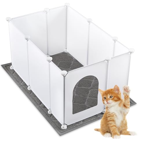 Marsui Extra großes Katzentoiletten-Gehege, 80 x 50,8 x 39,9 cm (L x B x H), mit Katzentoilette (88,9 x 58,4 cm) – Spritzschutz zum Selbermachen, leichte Kunststoffplatten, leicht zu reinigen, passend von Marsui
