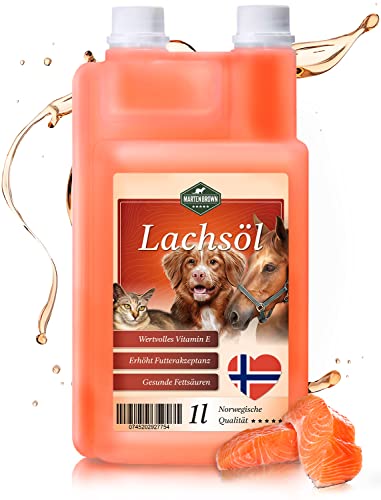 Martenbrown® 1 Liter Norwegisches Premium Lachsöl für Hunde, Pferde und Katzen | Fischöl aus der Flasche | für Trockenfutter, Dosenfutter oder als Barf-Öl von Martenbrown