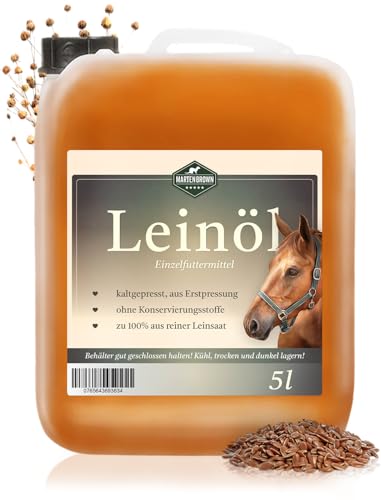 Martenbrown® Premium Leinöl 5 Liter Kaltgepresst für Pferde, Hunde und andere Tiere I 100% rein und natürlich | Nahrungsergänzung für Tierfutter von Martenbrown