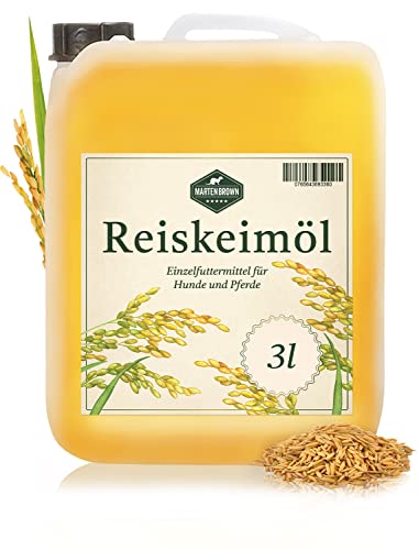 Martenbrown® Reiskeimöl 3 Liter für Pferde, Hunde und Esel I Im praktischen Kanister | Nahrungsergänzung für Trockenfutter, Dosenfutter oder als Barf-Öl von Martenbrown