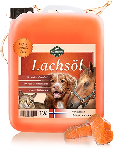 Martenbrown® 20 Liter Norwegisches Premium Lachsöl für Hunde, Pferde und Katzen | Fischöl im Kanister | für Trockenfutter, Dosenfutter oder als Barf-Öl von Martenbrown
