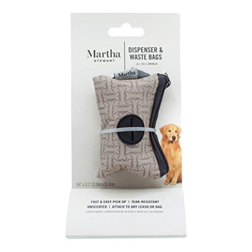 Martha Stewart Für Haustierkotbeutelspender und Taschen für alle Hunde | Hundebeutelhalter und 30 geruchlose, reißfeste Beutel | ideal für Spaziergänge mit dem Hund im täglichen Gebrauch von Martha Stewart