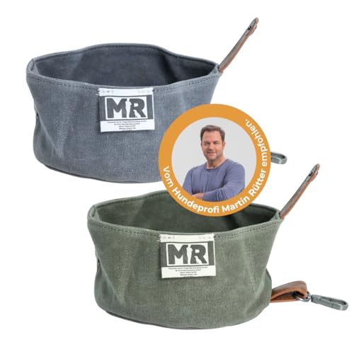 Martin Rütter Reisenapf für Hunde – faltbar, mit Karabiner, ideal für unterwegs & Reisen, leicht, auslaufsicher & platzsparend, Farbe: Khaki von Martin Rütter