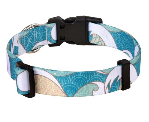 MarukoPet Hundehalsband, Verstellbares, Weich & Komfort Hunde Halsband, für Kleine, Mittlere Große Hunde, Böhmisches, Blumen, geometrisches, Stammes Design(Meereswelle,S) von MarukoPet