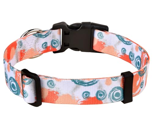 MarukoPet Hundehalsband, Verstellbares, Weich & Komfort Hunde Halsband, für Kleine, Mittlere Große Hunde, Böhmisches, Blumen, geometrisches, Stammes Design(Orange Aquarell,M) von MarukoPet