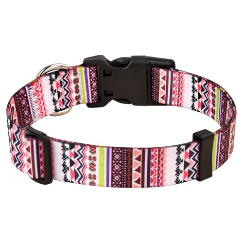 MarukoPet Hundehalsband, Verstellbares, Weich & Komfort Hunde Halsband, für Kleine, Mittlere Große Hunde, Böhmisches, Blumen, geometrisches, Stammes Design(Rosa Böhmen,L) von MarukoPet