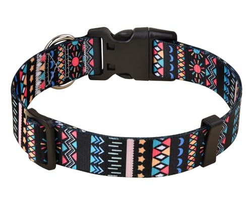 MarukoPet Hundehalsband, Verstellbares, Weich & Komfort Hunde Halsband, für Kleine, Mittlere Große Hunde, Böhmisches, Blumen, geometrisches, Stammes Design(Schwarz Böhmen,L) von MarukoPet