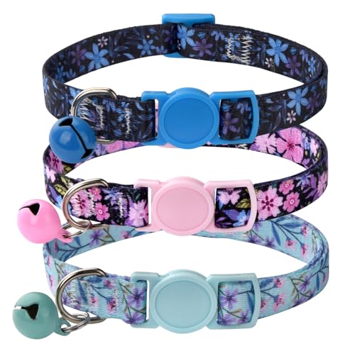 MarukoPet Katzenhalsband mit Sicherheitsverschluss und Glöckchen, Verstellbar Halsband Katze Kitten, 19-30cm, 3-Stück(Set A) von MarukoPet