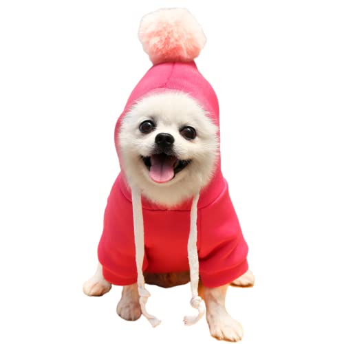 Warme Hunde-Winterkleidung, niedlicher Hundemantel, Kapuzenpullover, Fleece, Haustierkostüm, Jacke für Französische Bulldogge, Chihuahua, Ropa Para Perro (1 Rosenrot, Größe XS) von Maruomiki