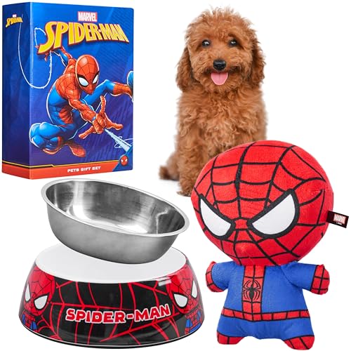 Disney Stitch Hundespielzeug und Futternapf Set - Geschenke für Hunde (Rot/Blauer Spiderman) von Disney