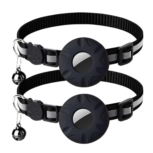 Airtag Katzenhalsband, 2 Pack Reflektierend Katzenhalsbänder mit Airtag Hülle und Glocke, Integriertes Katzenhalsband mit Sicherheitsschnalle für Kätzchen Welpen von MarverFace