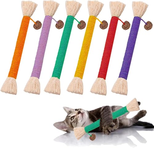 MarverFace 3 Stück Katzenminze, interaktives Kauspielzeug für Indoor-Katzen, natürliche Katzenminze, Zahnreinigung, Stressabbau, Baumwollseil (6 Stück) von MarverFace