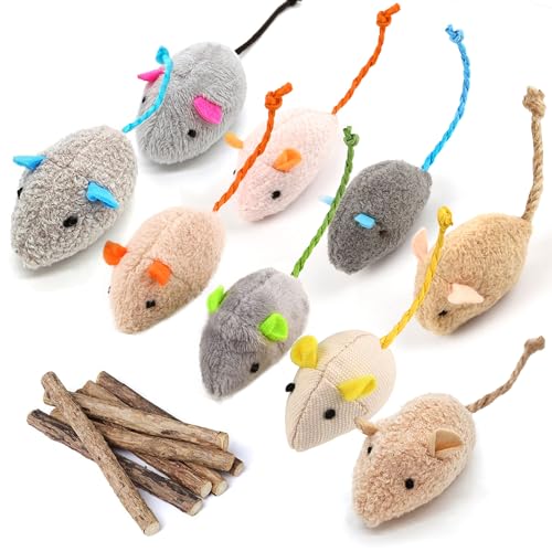 MarverFace Katzenminze-Maus-Spielzeug, 9 Stück Katzenspielzeug Maus und 10 Stück Katzenminzestäbchen, Katzenspielzeug für Indoor-Katzen MarverFace Katzenminze-Maus-Spielzeug, 9 Stück Katzenspielzeug Maus und 10 Stück Katzenminzestäbchen, Katzenspielzeug für Indoor-Katzen von MarverFace