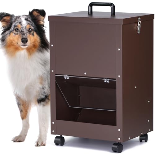 Automatischer Hundetränke 20KG verzinktes Hundefutter Schwerkraftfütterer Extra großer selbstfütternder Hundefutterspender Automatischer Haustierfütterer, leicht zu bewegen mit Rädern von MasXirch