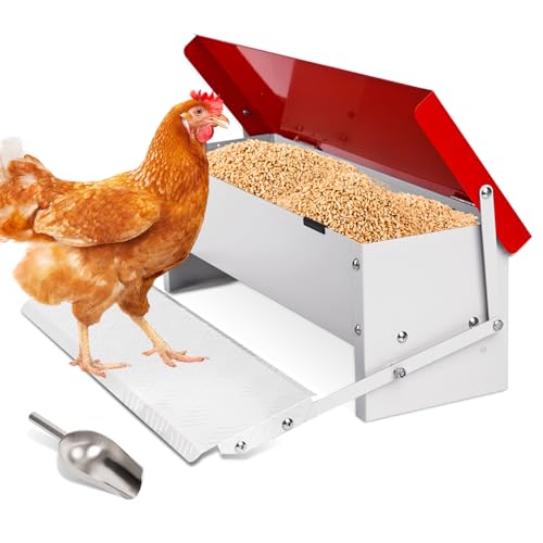 Automatischer Futterspender für Hühner, 7 kg, Metall, mit Edelstahlschaufel, Entenfutterstation für draußen, kein Abfall, mit wetterfestem Deckel für 6–12 Hühner von MasXirch