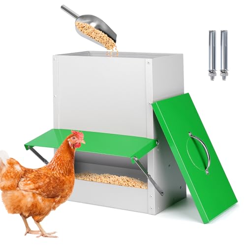 Automatischer Hühnerfutterspender 11,3 kg Metall Geflügel Futterspender mit Deckel Großer Hühnerstall Feeder Hängende Hühnerfutterstation Trog für Wachteln Hühner Enten von MasXirch