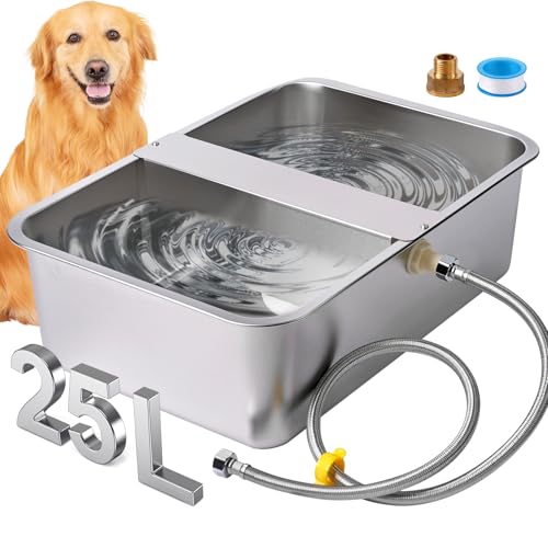 Automatischer Wassernapfspender für Hunde, 25 Liter, für große Rassen, rostfreier Wassernapf für Hunde, Haustiertränke, XLarge Auto Fill Dog Waterer für große, Katzen, Hühner, Vieh von MasXirch