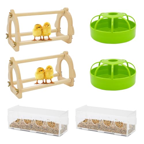 Chick Feeder and Waterer Kit with Chick Barch Chick Toys Chick Wooden Roosting Bar Chick Jungle Gym Barch Stand for Chicken Broder, Coop Baby Chicks von MasXirch