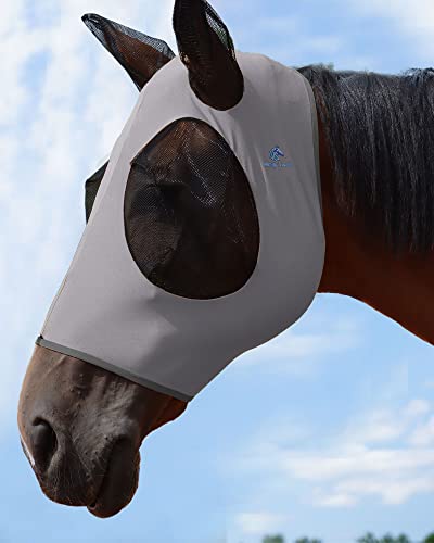 Mask Tech Horse Fliegenmaske Elastizität Atmungsaktives Gewebe mit UV-Schutz Weiches Mesh für Pferd Grau L von Mask-Tech